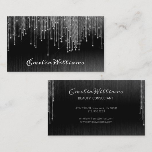 Elegant Sparkle White Crystal Rhinestone Black Visitekaartje (Voorkant / Achterkant)