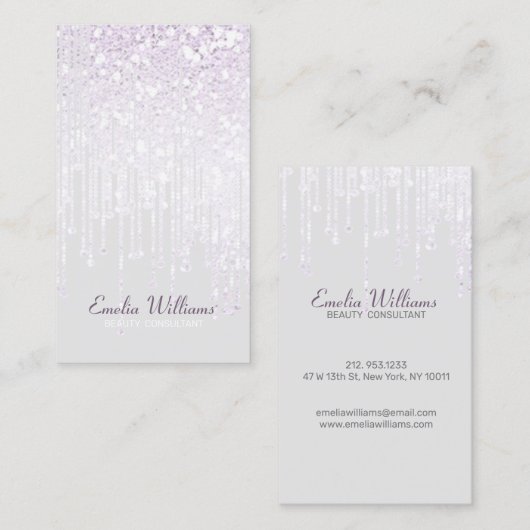 Elegant Sparkle White Glitter Drijft licht grijs Visitekaartje (Voorkant / Achterkant)