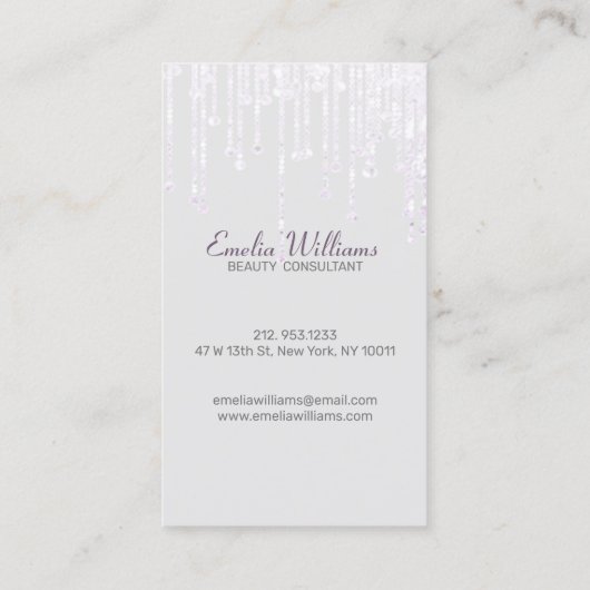 Elegant Sparkle White Glitter Drijft licht grijs Visitekaartje (Achterkant)