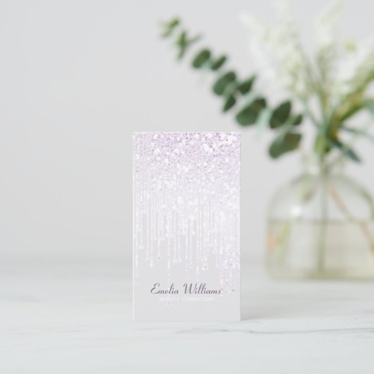 Elegant Sparkle White Glitter Drijft licht grijs Visitekaartje (Staand voorkant)