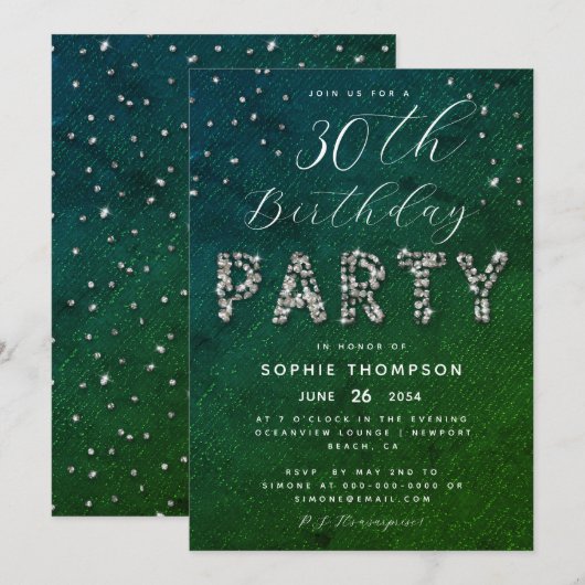 Elegant Sparkles Glitter Emerald Birthday Party Kaart (Voorkant / Achterkant)