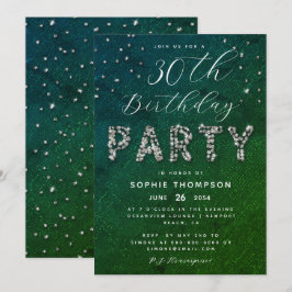 Elegant Sparkles Glitter Emerald Birthday Party Kaart