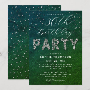 Elegant Sparkles Glitter Emerald Birthday Party Kaart