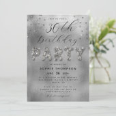 Elegant Sparkles Glitter Silver Birthday Party Kaart (Staand voorkant)
