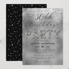 Elegant Sparkles Glitter Silver Birthday Party Kaart