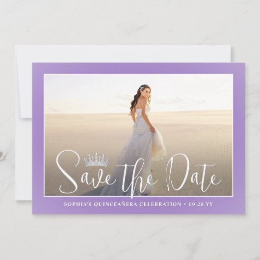 Elegant Sparkles Quinceañera 2 Photo Lilac Purple Save The Date (Voorkant)