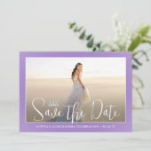 Elegant Sparkles Quinceañera 2 Photo Lilac Purple Save The Date (Staand voorkant)