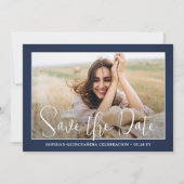 Elegant Sparkles Quinceañera 2 Photo Navy Blue Save The Date (Voorkant)