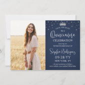 Elegant Sparkles Quinceañera 2 Photo Navy Blue Save The Date (Achterkant)