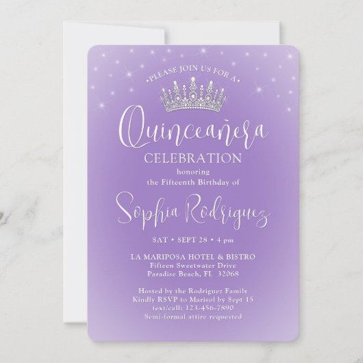 Elegant Sparkles Quinceañera 3 Foto Lila Paarse Kaart (Voorkant)