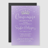 Elegant Sparkles Quinceañera Crown Lilac Purple Magnetische Uitnodiging (Voorkant / Achterkant)