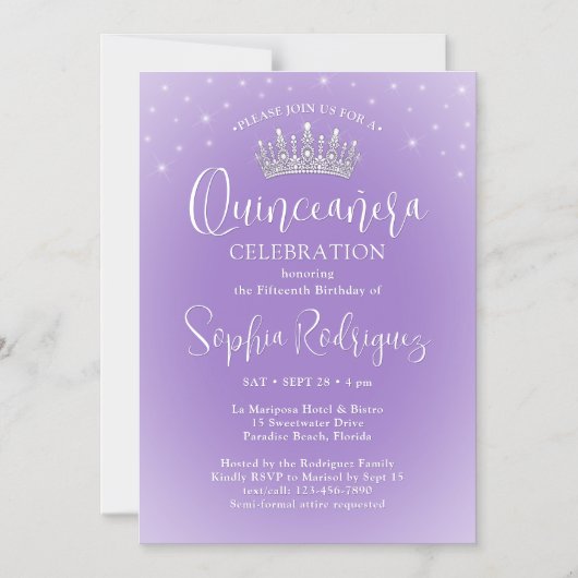 Elegant Sparkles Quinceañera Crown Lilac Purple Magnetische Uitnodiging (Voorkant)