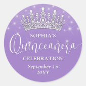 Elegant Sparkles Quinceañera Crown Lilac Purple Ronde Sticker (Voorkant)