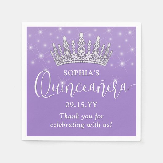 Elegant Sparkles Quinceañera Crown Lilac Purple Servet (Voorkant)