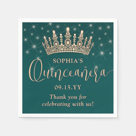 Elegant Sparkles Rose Gold Quinceañera Crown Green Servet (Voorkant)