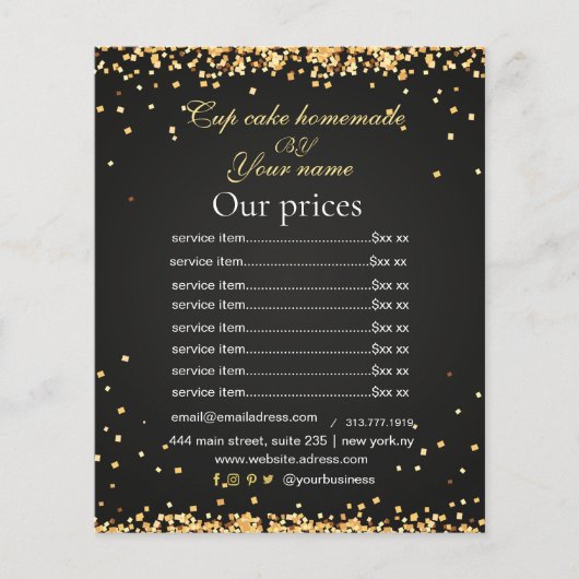 Elegant Sparkles zwart goud Prijs Lijst flyer (Voorkant)