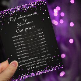 Elegant Sparkles zwart paarse Prijs Lijst flyer