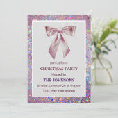 Elegant Sparkling Bow Christmas Party Invitation Kaart (Staand voorkant)