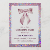 Elegant Sparkling Bow Christmas Party Invitation Kaart (Voorkant)