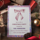 Elegant Sparkling Bow Christmas Party Invitation Kaart