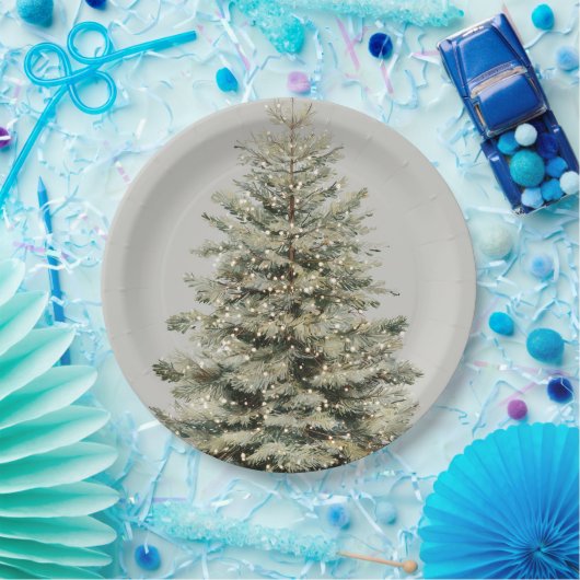 Elegant Sparkling Christmas Tree Paper Plates Papieren Bordje (Feest)