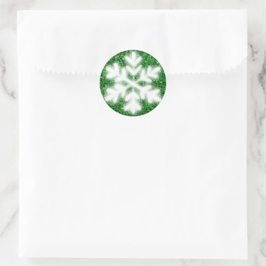 Elegant sparkling glitter green frosty snowflake ronde sticker (Tas)