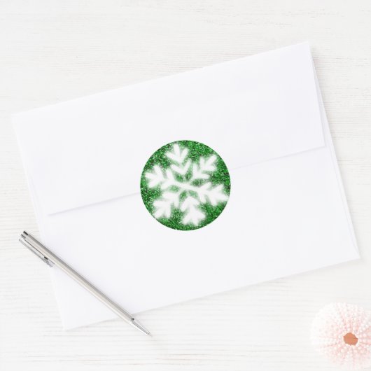 Elegant sparkling glitter green frosty snowflake ronde sticker (Envelop)