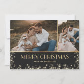 Elegant Sparkly Black Gold Pset voor kerstmis Feestdagenkaart (Voorkant)