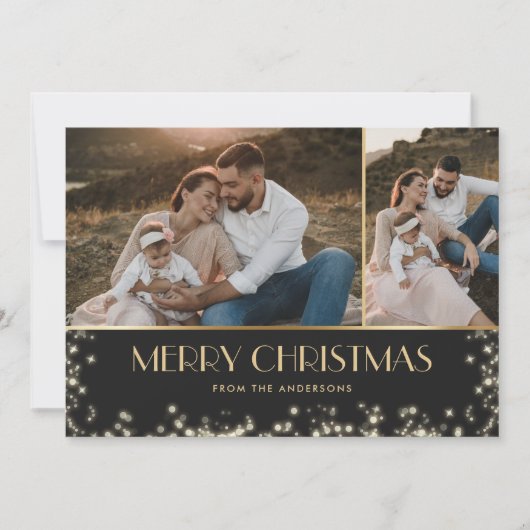 Elegant Sparkly Black Gold Pset voor kerstmis Feestdagenkaart (Voorkant)