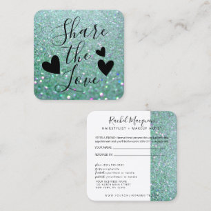 Elegant Sparkly Blauwgroen Green Glitter Aanbevelingskaartje
