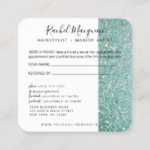 Elegant Sparkly Blauwgroen Green Glitter Aanbevelingskaartje (Achterkant)