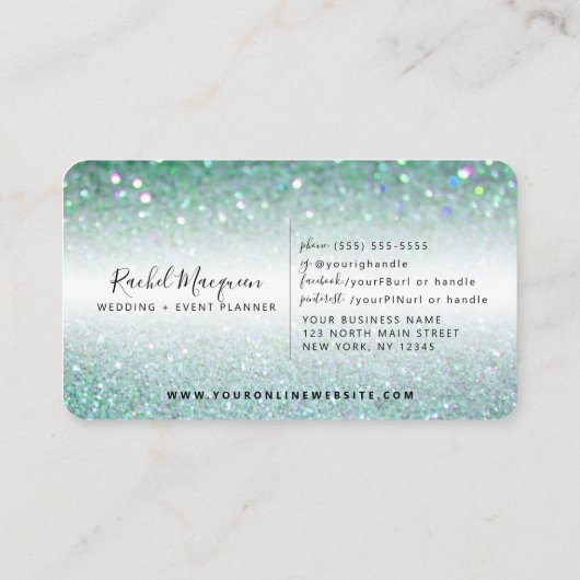 Elegant Sparkly Blauwgroen Green Glitter Visitekaartje (Achterkant)