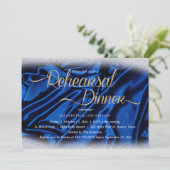 Elegant Sparkly Blue Calligraphy Rehearsal Dinner Kaart (Staand voorkant)
