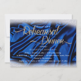 Elegant Sparkly Blue Calligraphy Rehearsal Dinner Kaart