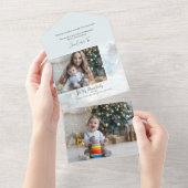 Elegant Sparkly Blue & Gold Alcohol Inkt Foto All In One Uitnodiging (Afscheurbaar)