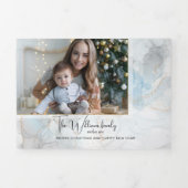 Elegant Sparkly Blue & Gold Alcohol Inkt Foto Drieluik Wenskaart (Cover)