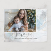 Elegant Sparkly Blue & Gold Alcohol Inkt Foto Feestdagenkaart (Voorkant)