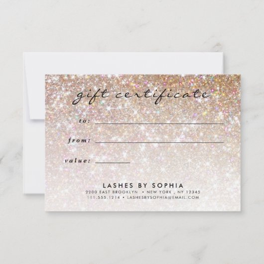 Elegant Sparkly Champagne Lashes Gift Certificate (Achterkant)