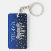 Elegant Sparkly Crown & Stars Royal Blue Monogram Sleutelhanger (achterkant)
