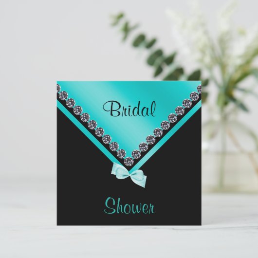Elegant Sparkly Diamonds & Blauwgroen Bow Vrijgeze Kaart (Staand voorkant)