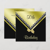 Elegant Sparkly Diamonds & Gold Bow 50th Birthday Kaart (Voorkant / Achterkant)