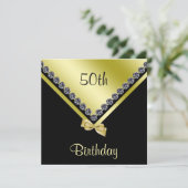 Elegant Sparkly Diamonds & Gold Bow 50th Birthday Kaart (Staand voorkant)