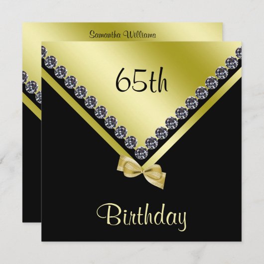 Elegant Sparkly Diamonds & Gold Bow 65th Birthday Kaart (Voorkant / Achterkant)
