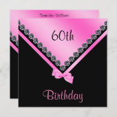 Elegant Sparkly Diamonds & Pink Bow 60th Birthday Kaart (Voorkant / Achterkant)