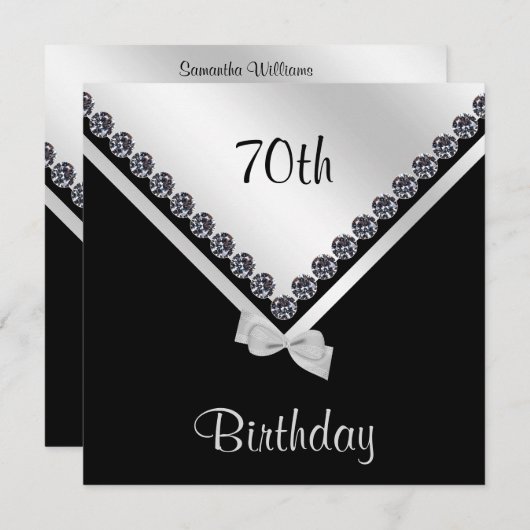 Elegant Sparkly Diamonds & Silver Bow 70th Kaart (Voorkant / Achterkant)