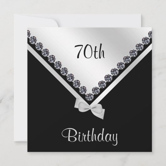 Elegant Sparkly Diamonds & Silver Bow 70th Kaart (Voorkant)