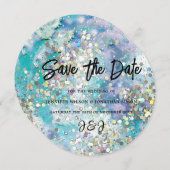 Elegant Sparkly Glitter Blue Blauwgroen Save The Date (Voorkant / Achterkant)
