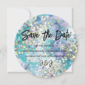 Elegant Sparkly Glitter Blue Blauwgroen Save The Date (Voorkant)