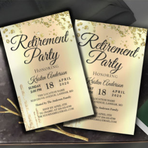Elegant Sparkly Glitter Retirement Party Invitatio Kaart