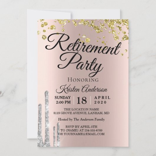 Elegant Sparkly Glitter Retirement Party Kaart (Voorkant)
